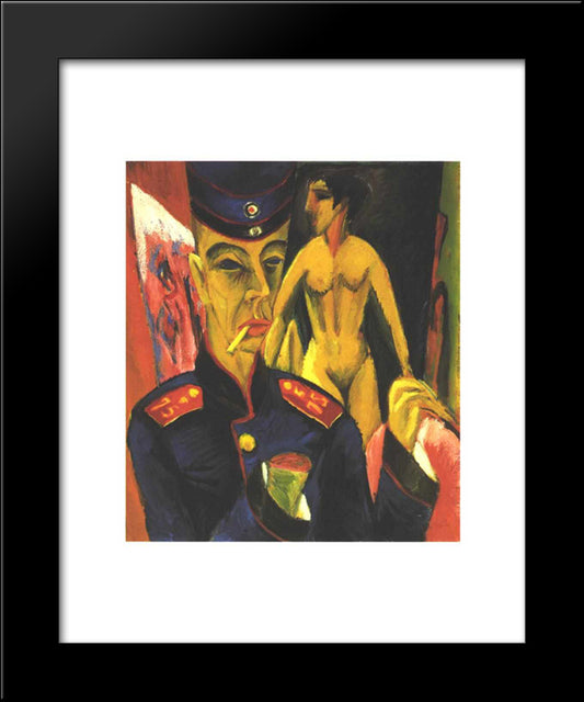 Self-Portrait As A Soldier 20x24 Black Modern Wood Framed Art Print Poster by Kirchner, Ernst Ludwig