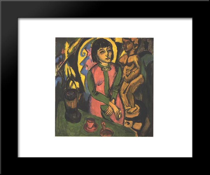 Sitting Woman With A Wooden Sculpture 20x24 Black Modern Wood Framed Art Print Poster by Kirchner, Ernst Ludwig