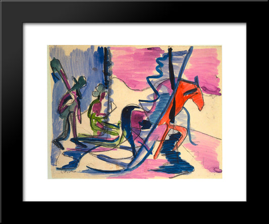 Sledge In The Fog 20x24 Black Modern Wood Framed Art Print Poster by Kirchner, Ernst Ludwig