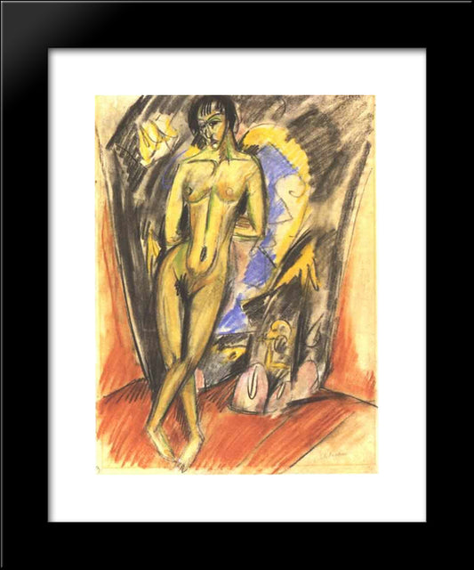 Standing Female Nude In Frot Of A Tent 20x24 Black Modern Wood Framed Art Print Poster by Kirchner, Ernst Ludwig