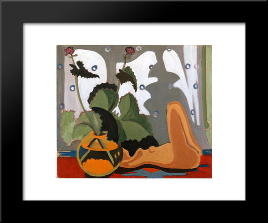 Still Life With Sculpture In Front Of A Window 20x24 Black Modern Wood Framed Art Print Poster by Kirchner, Ernst Ludwig