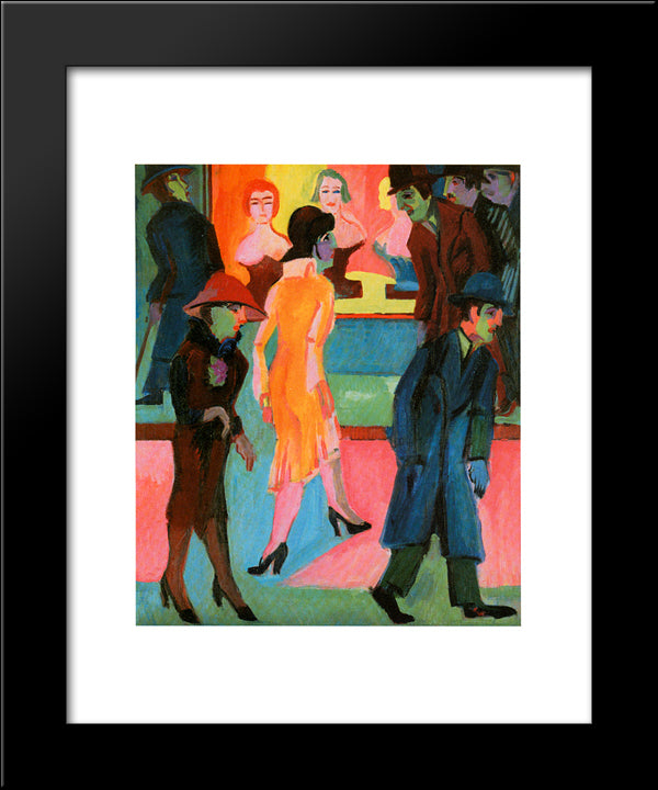 Street Scene In Front Of A Barbershop 20x24 Black Modern Wood Framed Art Print Poster by Kirchner, Ernst Ludwig