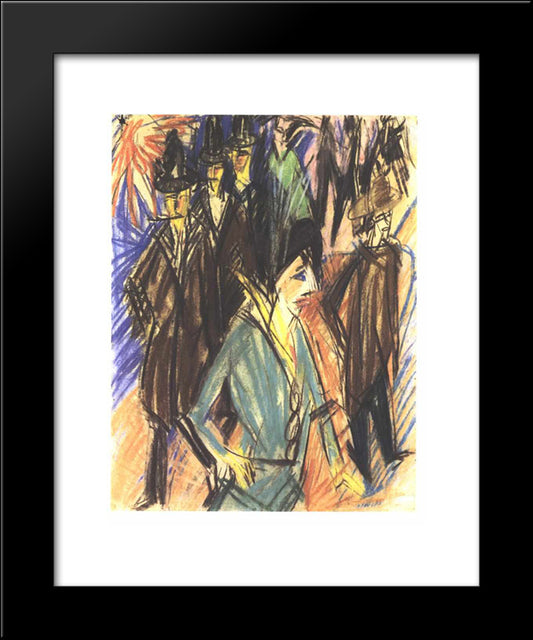 Street Scene With Green Cocotte 20x24 Black Modern Wood Framed Art Print Poster by Kirchner, Ernst Ludwig