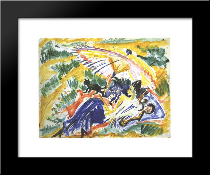 Sun Bath 20x24 Black Modern Wood Framed Art Print Poster by Kirchner, Ernst Ludwig