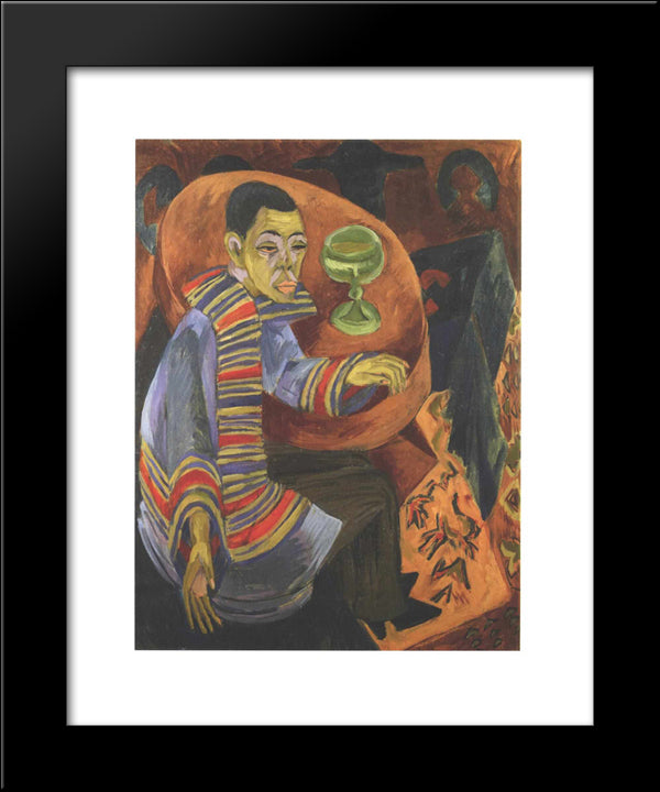 The Drinker (Self-Portrait) 20x24 Black Modern Wood Framed Art Print Poster by Kirchner, Ernst Ludwig