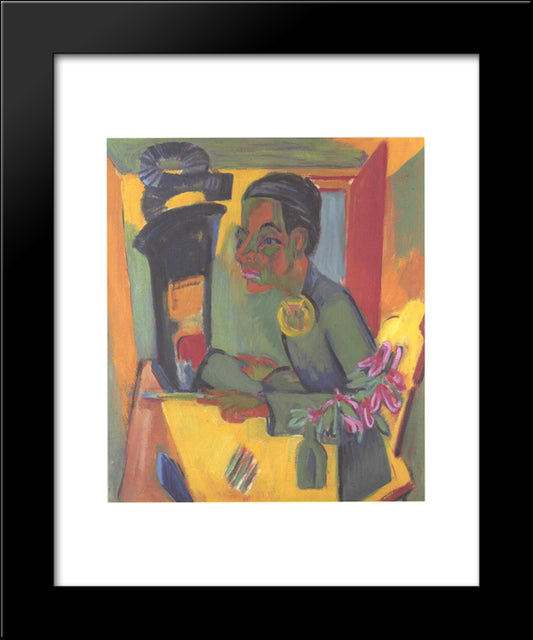 The Painter. Self-Portrait 20x24 Black Modern Wood Framed Art Print Poster by Kirchner, Ernst Ludwig