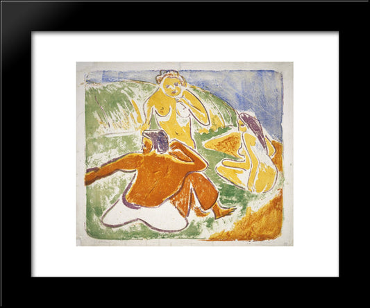 Three Bathers On The Beach 20x24 Black Modern Wood Framed Art Print Poster by Kirchner, Ernst Ludwig