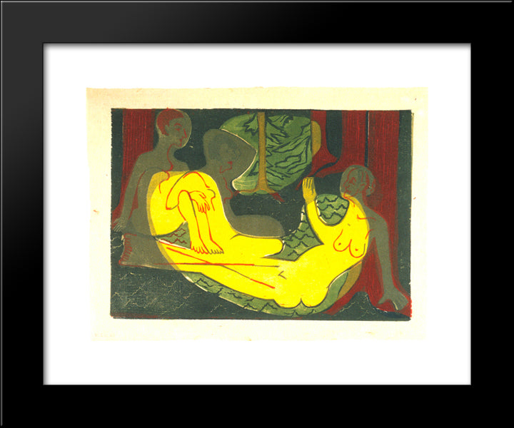 Three Nudes In The Forest 20x24 Black Modern Wood Framed Art Print Poster by Kirchner, Ernst Ludwig