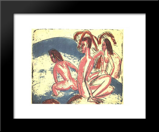 Tree Bathers Sitting On Rocks 20x24 Black Modern Wood Framed Art Print Poster by Kirchner, Ernst Ludwig