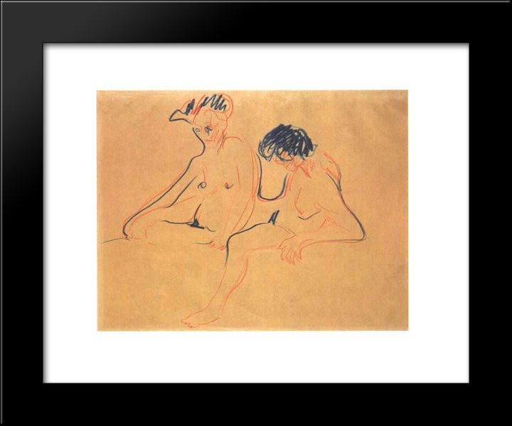 Two Female Nudes 20x24 Black Modern Wood Framed Art Print Poster by Kirchner, Ernst Ludwig