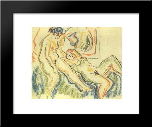 Two Female Nudes At A Couch 20x24 Black Modern Wood Framed Art Print Poster by Kirchner, Ernst Ludwig