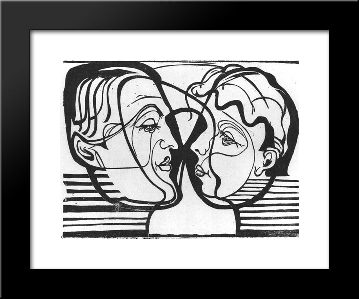 Two Heads Looking At Each Other 20x24 Black Modern Wood Framed Art Print Poster by Kirchner, Ernst Ludwig