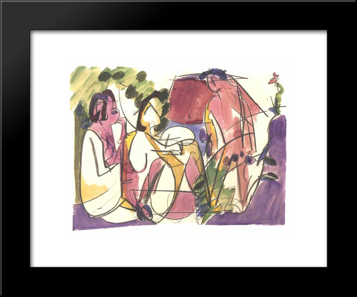 Two Seated Woman And A Striding Man 20x24 Black Modern Wood Framed Art Print Poster by Kirchner, Ernst Ludwig