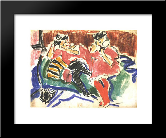 Two Women At A Couch 20x24 Black Modern Wood Framed Art Print Poster by Kirchner, Ernst Ludwig