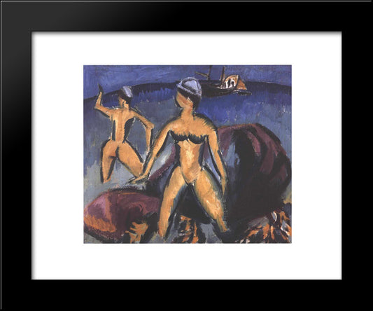 Two Women At The Sea 20x24 Black Modern Wood Framed Art Print Poster by Kirchner, Ernst Ludwig