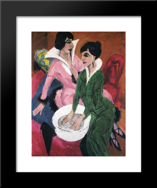 Two Women With Sink 20x24 Black Modern Wood Framed Art Print Poster by Kirchner, Ernst Ludwig