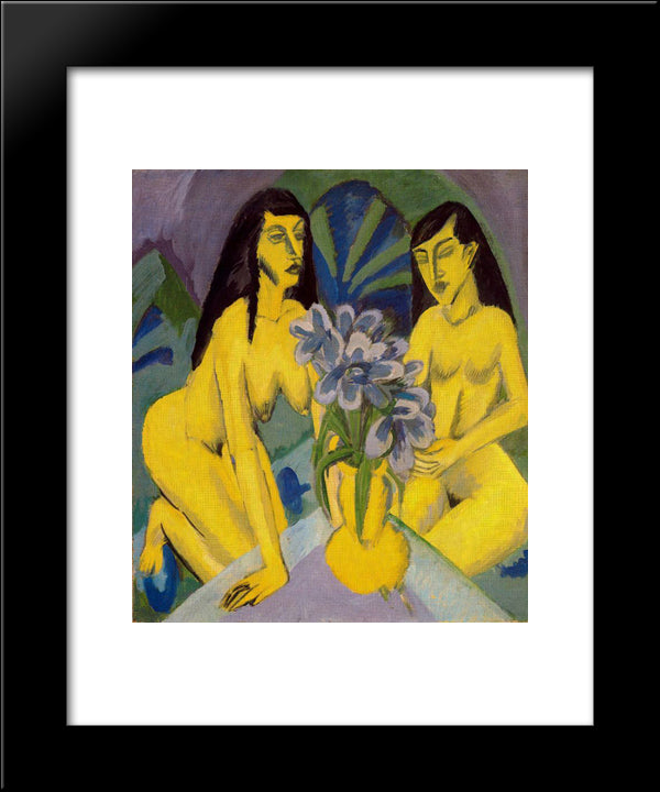 Two Yellow Knots With Bunch Of Flowers 20x24 Black Modern Wood Framed Art Print Poster by Kirchner, Ernst Ludwig