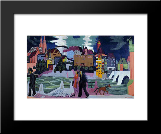 View Of Basel And The Rhine 20x24 Black Modern Wood Framed Art Print Poster by Kirchner, Ernst Ludwig