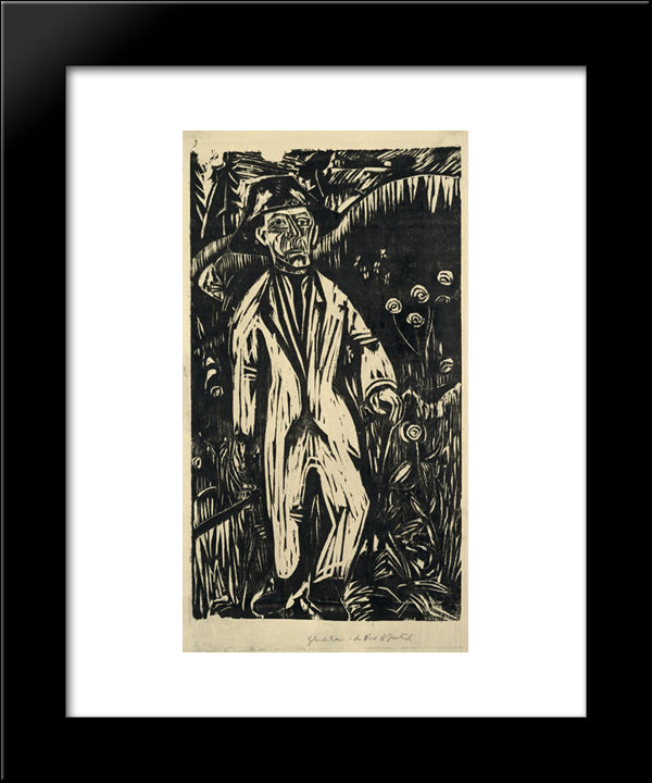 Walking Man In The Meadow 20x24 Black Modern Wood Framed Art Print Poster by Kirchner, Ernst Ludwig