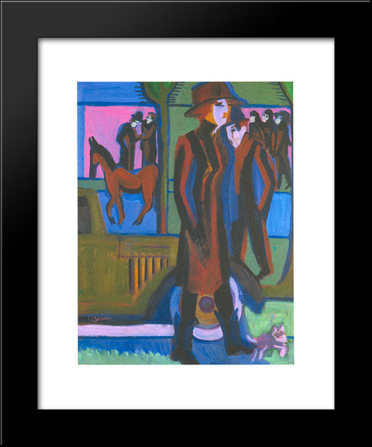 Walking Woman With Dog 20x24 Black Modern Wood Framed Art Print Poster by Kirchner, Ernst Ludwig