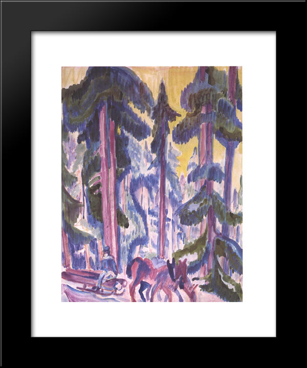 Wod Cart In Forest 20x24 Black Modern Wood Framed Art Print Poster by Kirchner, Ernst Ludwig