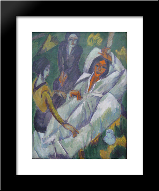 Woman At Tea Time Sick Woman 20x24 Black Modern Wood Framed Art Print Poster by Kirchner, Ernst Ludwig