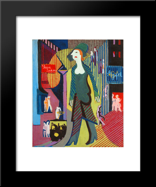 Woman Is Walking Over A Nighty Street 20x24 Black Modern Wood Framed Art Print Poster by Kirchner, Ernst Ludwig