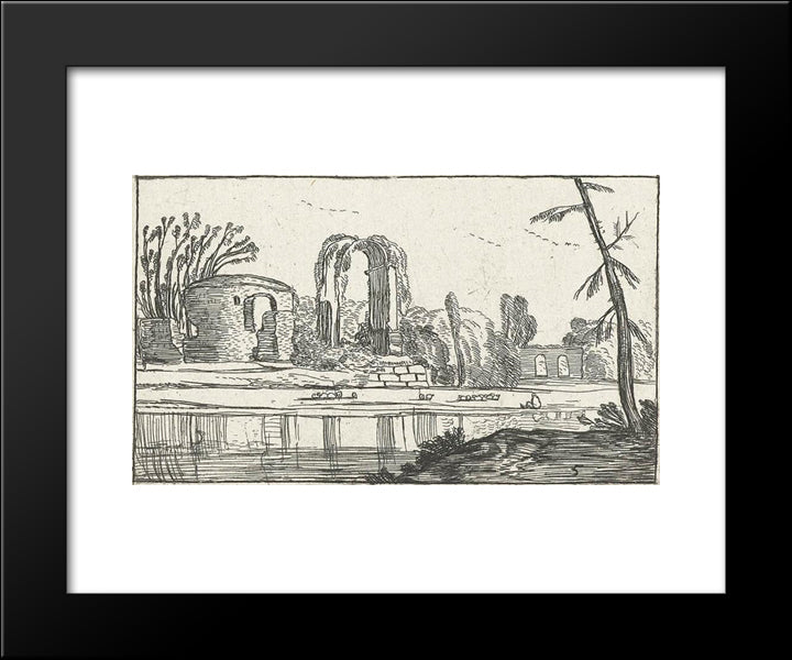 Ancient Ruins By A River 20x24 Black Modern Wood Framed Art Print Poster by Velde, Esaias van de