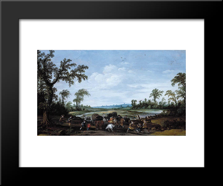 Bandits Attacking A Caravan Of Travellers 20x24 Black Modern Wood Framed Art Print Poster by Velde, Esaias van de
