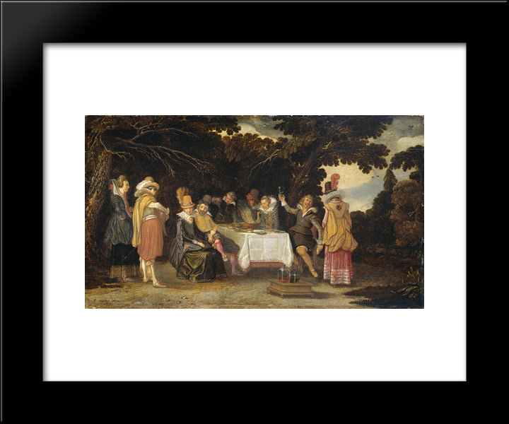 Elegant Company Dining In The Open Air 20x24 Black Modern Wood Framed Art Print Poster by Velde, Esaias van de