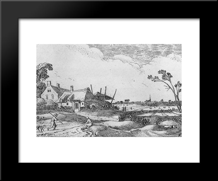 Farm In Landscape 20x24 Black Modern Wood Framed Art Print Poster by Velde, Esaias van de