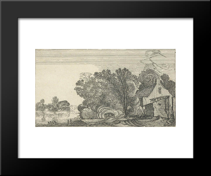 Farm On A River Between Trees 20x24 Black Modern Wood Framed Art Print Poster by Velde, Esaias van de