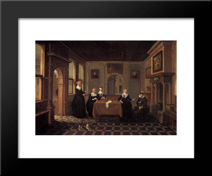 Five Ladies In An Interior.010 Alternate Title(S)0 A Company In An Interior.020 20x24 Black Modern Wood Framed Art Print Poster by Velde, Esaias van de