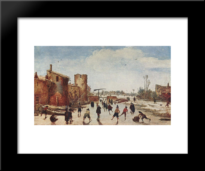 Ice On The Moat Entertainment 20x24 Black Modern Wood Framed Art Print Poster by Velde, Esaias van de