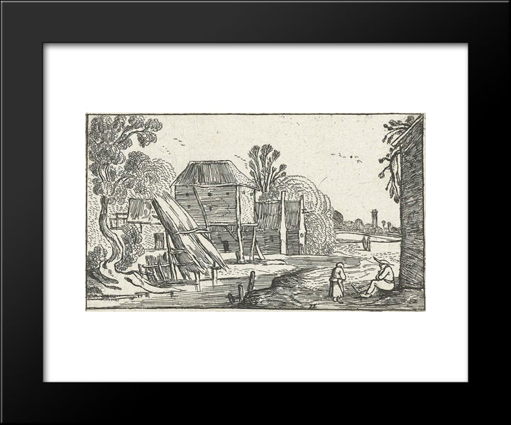 Landscape With Farmhouse And Barn On Stilts At A Water 20x24 Black Modern Wood Framed Art Print Poster by Velde, Esaias van de