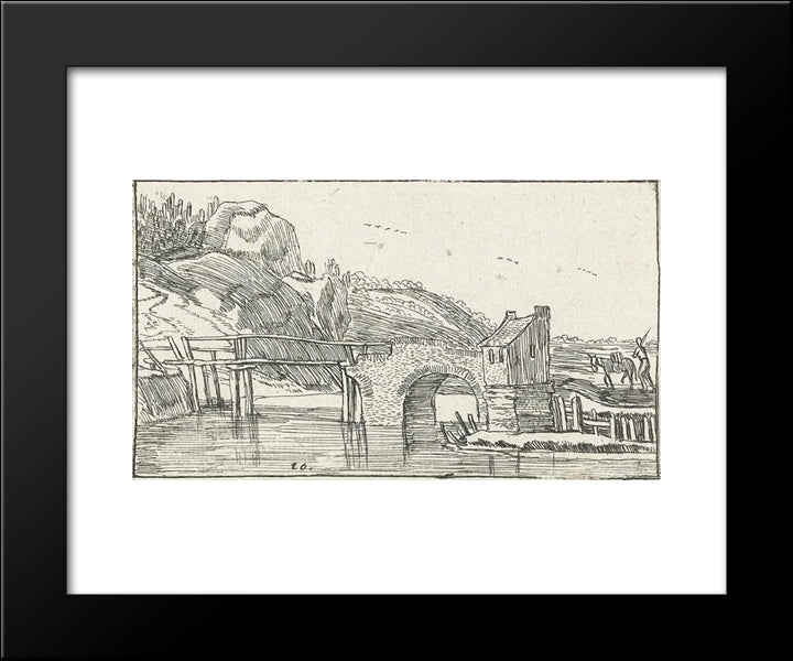 Man Driving A Donkey Towards A Bridge 20x24 Black Modern Wood Framed Art Print Poster by Velde, Esaias van de