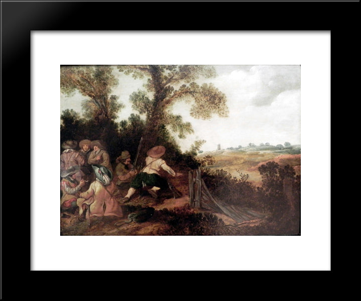 Militia In The Dunes In Ambush 20x24 Black Modern Wood Framed Art Print Poster by Velde, Esaias van de
