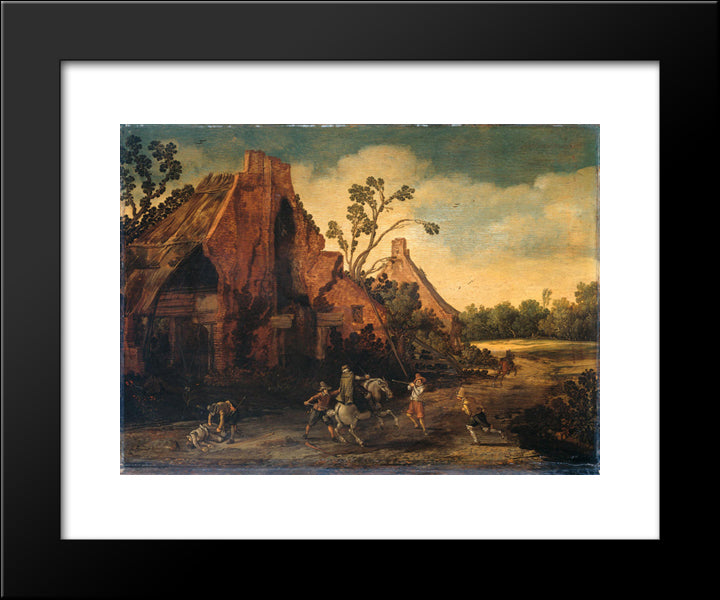 The Robbery 20x24 Black Modern Wood Framed Art Print Poster by Velde, Esaias van de