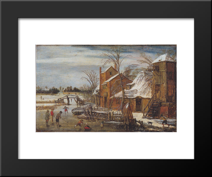 Winter Scene With Skaters 20x24 Black Modern Wood Framed Art Print Poster by Velde, Esaias van de
