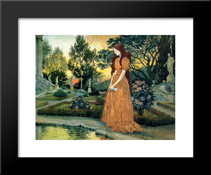 Girl In The Garden 20x24 Black Modern Wood Framed Art Print Poster by Grasset, Eugene