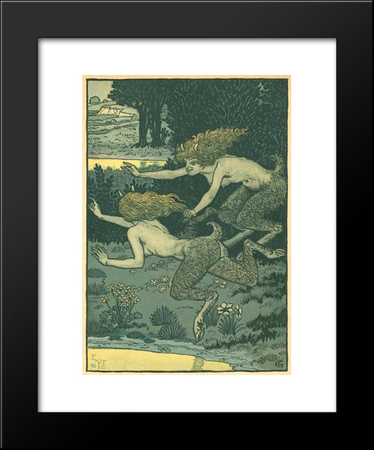 Les Petites Faunesses 20x24 Black Modern Wood Framed Art Print Poster by Grasset, Eugene