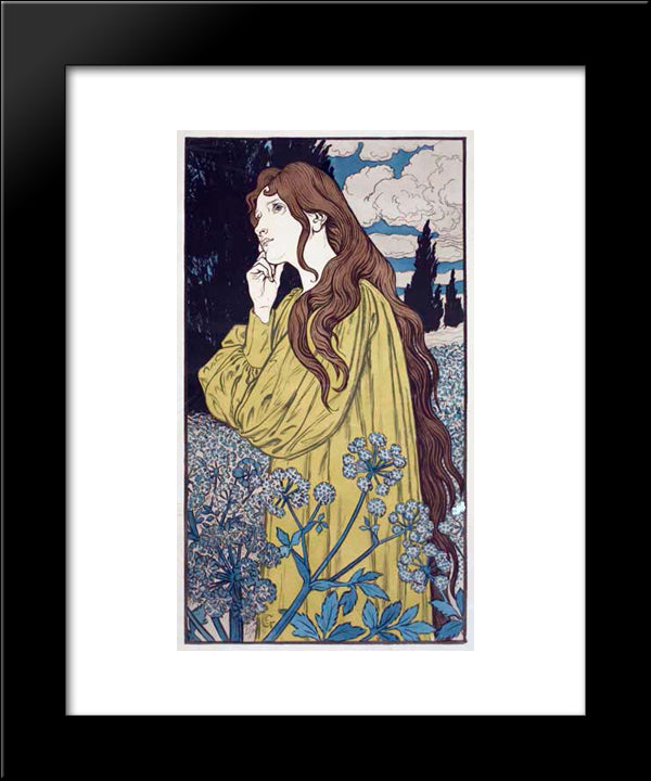 Meditation 20x24 Black Modern Wood Framed Art Print Poster by Grasset, Eugene