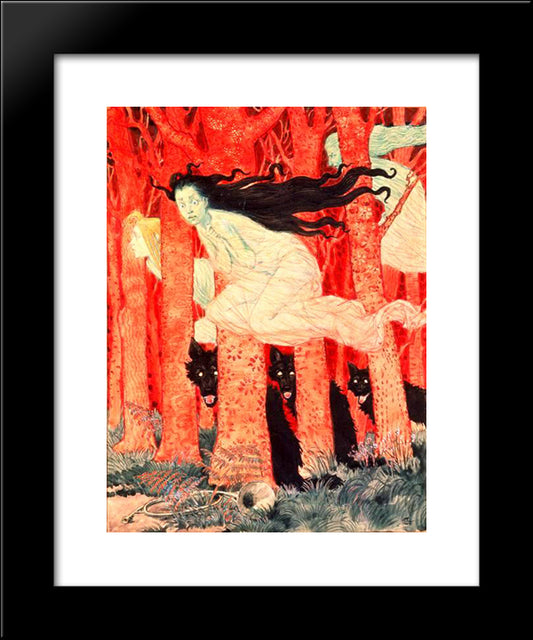 Three Women And Three Wolves 20x24 Black Modern Wood Framed Art Print Poster by Grasset, Eugene