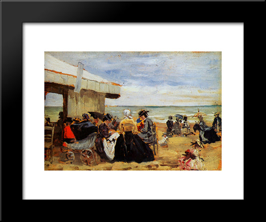 A Beach Scene 20x24 Black Modern Wood Framed Art Print Poster by Boudin, Eugene