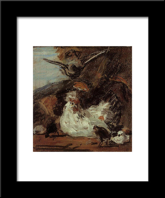 A Hen And Her Chicks (After Melchior D'Hondecoeter) 20x24 Black Modern Wood Framed Art Print Poster by Boudin, Eugene