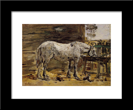 A Horse Drinking 20x24 Black Modern Wood Framed Art Print Poster by Boudin, Eugene