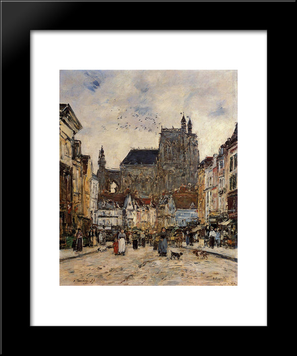 Abbeville, Street And The Church Of Saint-Vulfran 20x24 Black Modern Wood Framed Art Print Poster by Boudin, Eugene