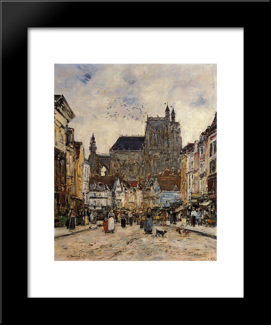 Abbeville, Street And The Church Of Saint-Vulfran 20x24 Black Modern Wood Framed Art Print Poster by Boudin, Eugene