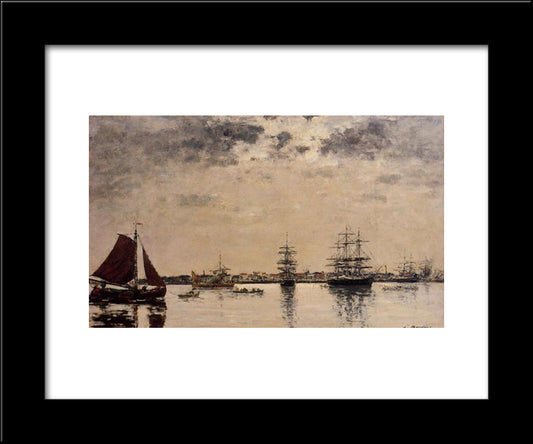 Antwerp, Boats On The River Escaut 20x24 Black Modern Wood Framed Art Print Poster by Boudin, Eugene