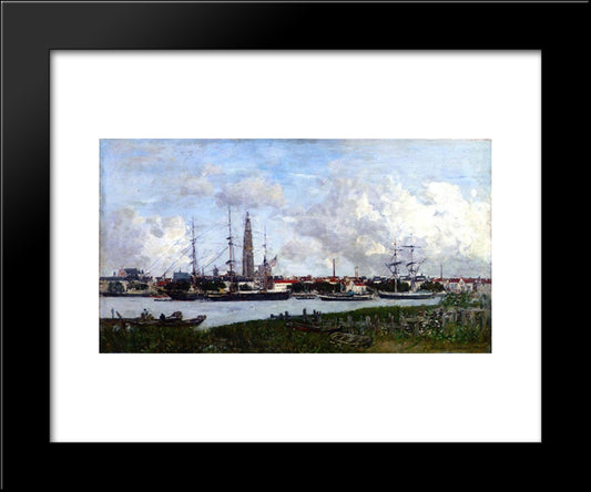 Antwerp, The Port 20x24 Black Modern Wood Framed Art Print Poster by Boudin, Eugene